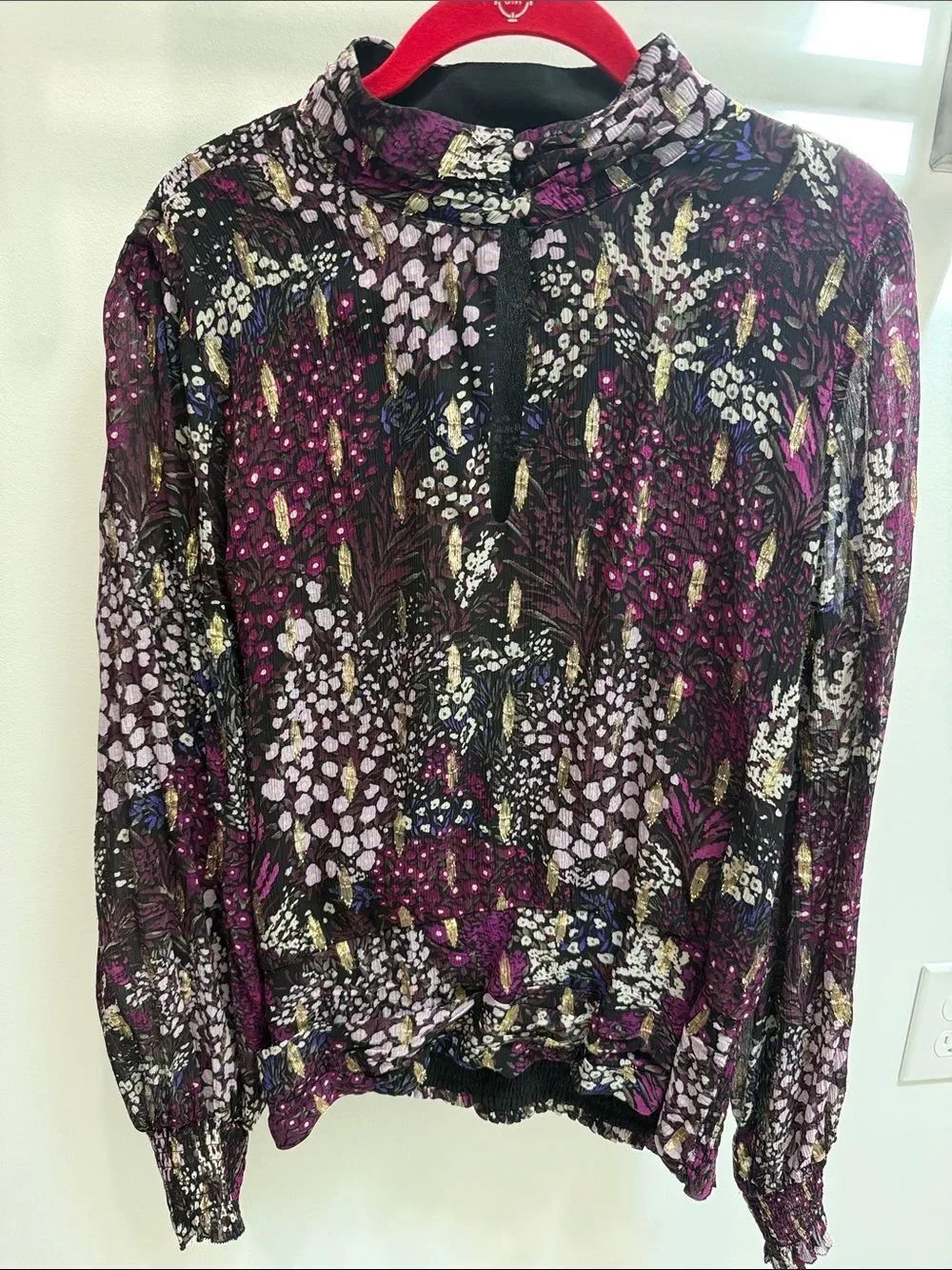 White House Black MarketFloral Print Long-Sleeve Blouse - Purple Multi